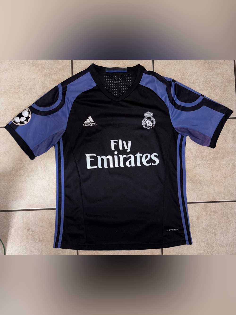 Adidas Black and Purple Real Madrid Fly Emirates Jersey champion league medium